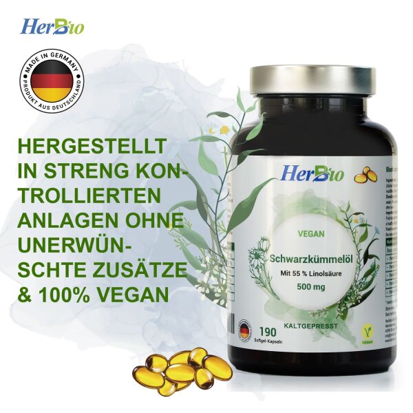 Schwarzkümmelöl VEGAN 500 mg (190 Softgel-Kapseln)